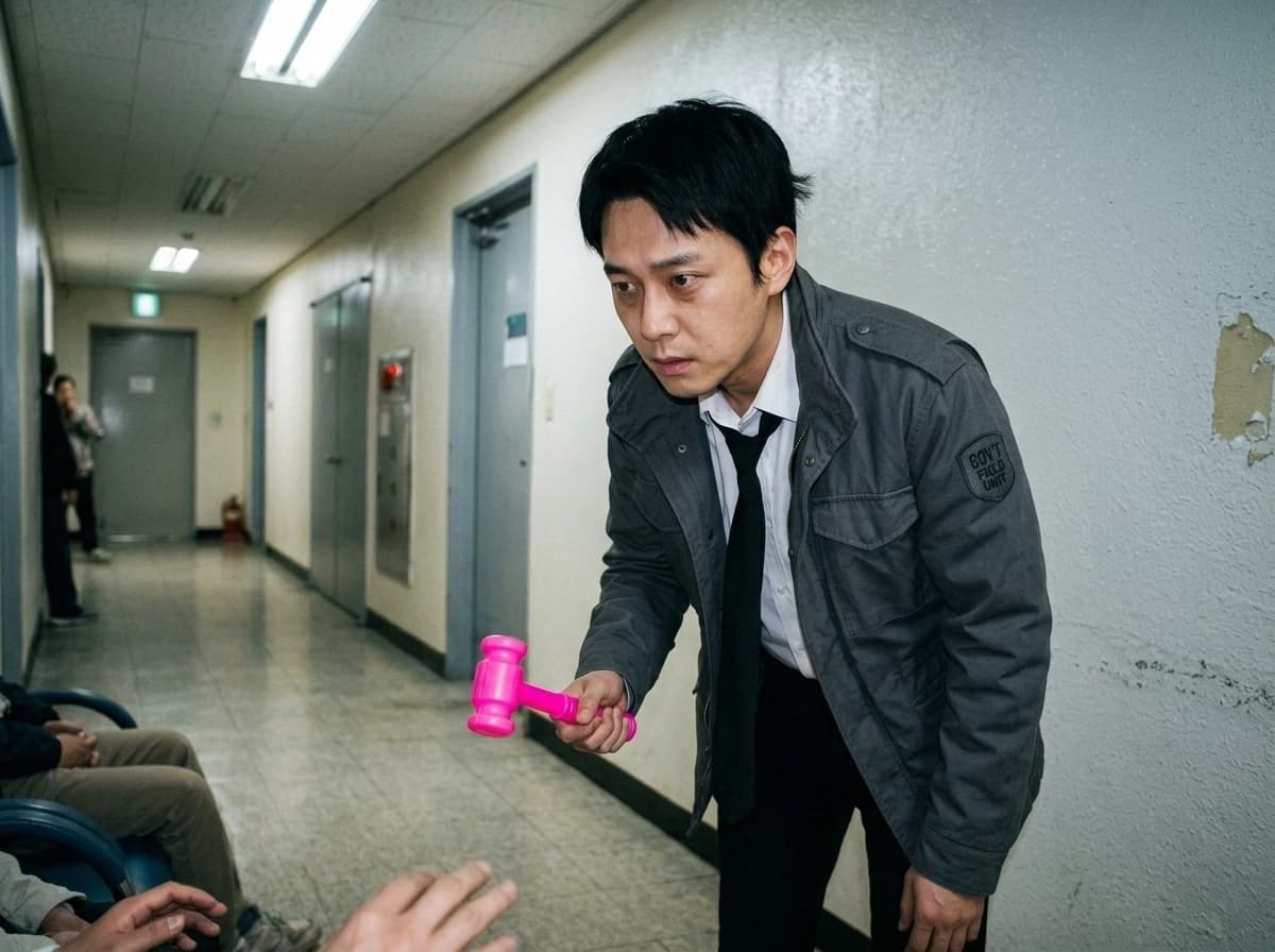 분홍 망치와 재생 버튼