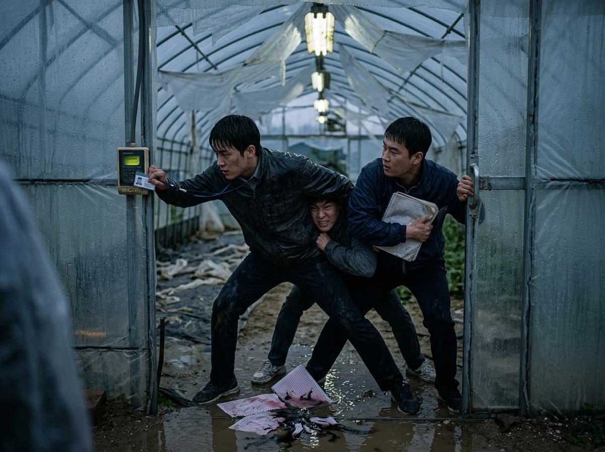 비닐 문 앞의 두 사람