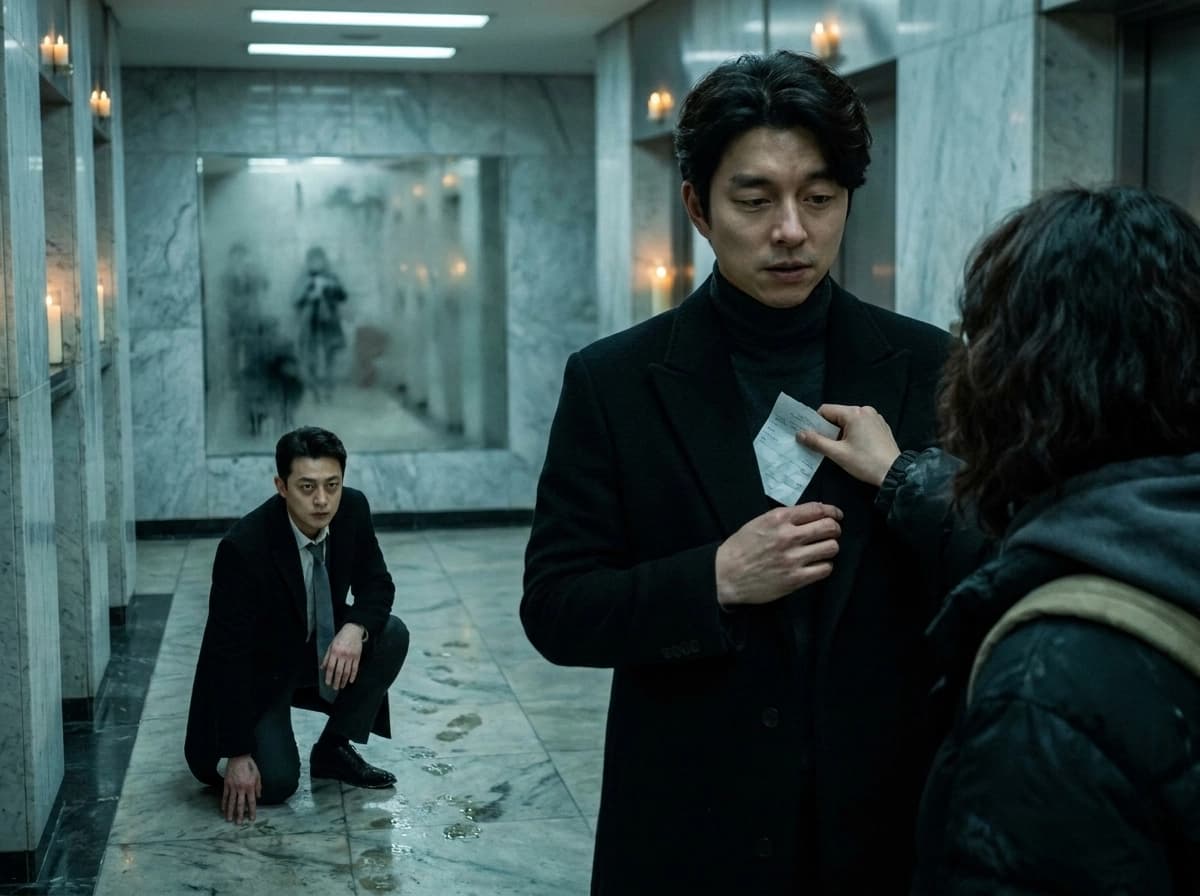 현관의 젖은 발자국