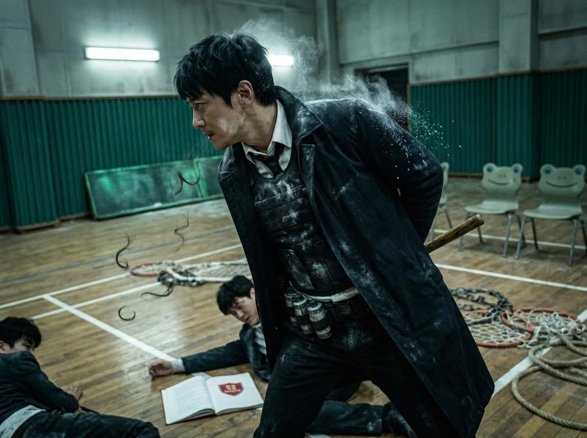 붉은 문장 앞의 회초리