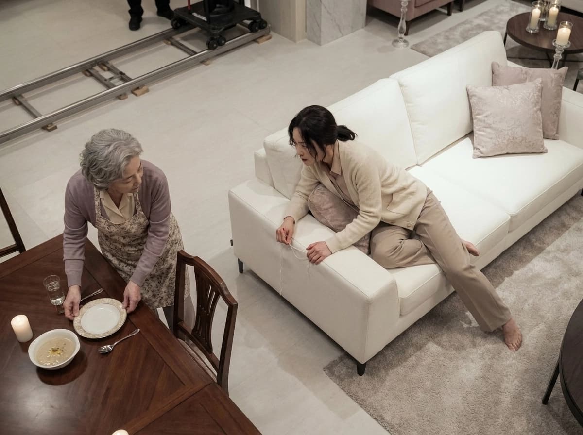 따뜻한 거실로 포장되는 저녁