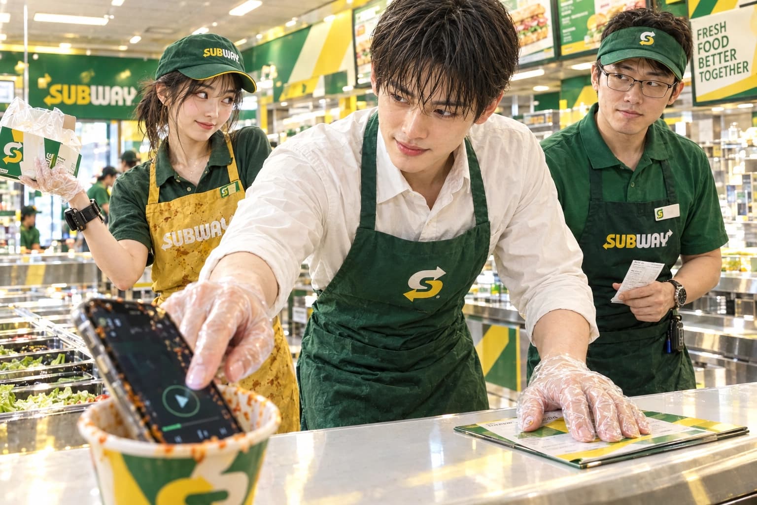 컵 홀더 속 화면빛